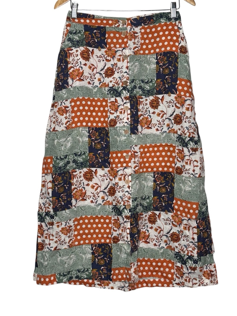 Nicole Miller Linen Patchwork Maxi Skirt Medium Boho Floral